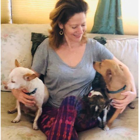 Sylva Kelegian with her pets, Biden, Trixie and Bobo