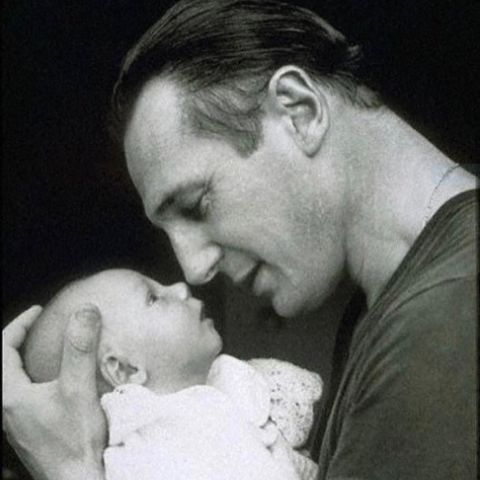 New born Michael Richardson with his father, Liam Neeson