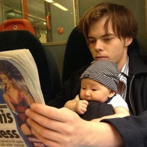 Toddler Archie Heaton with his father, Charlie Heaton