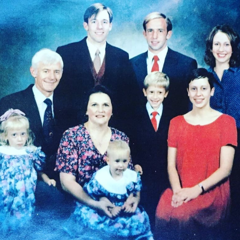 Mykhailo Farmiga with his wife, Luba, and their 7 kids during their young age