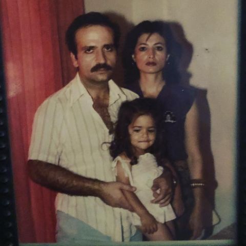 Abbas Jahansouz Shahi with his ex-wife and daughter, Sarah Shahi during his young days
